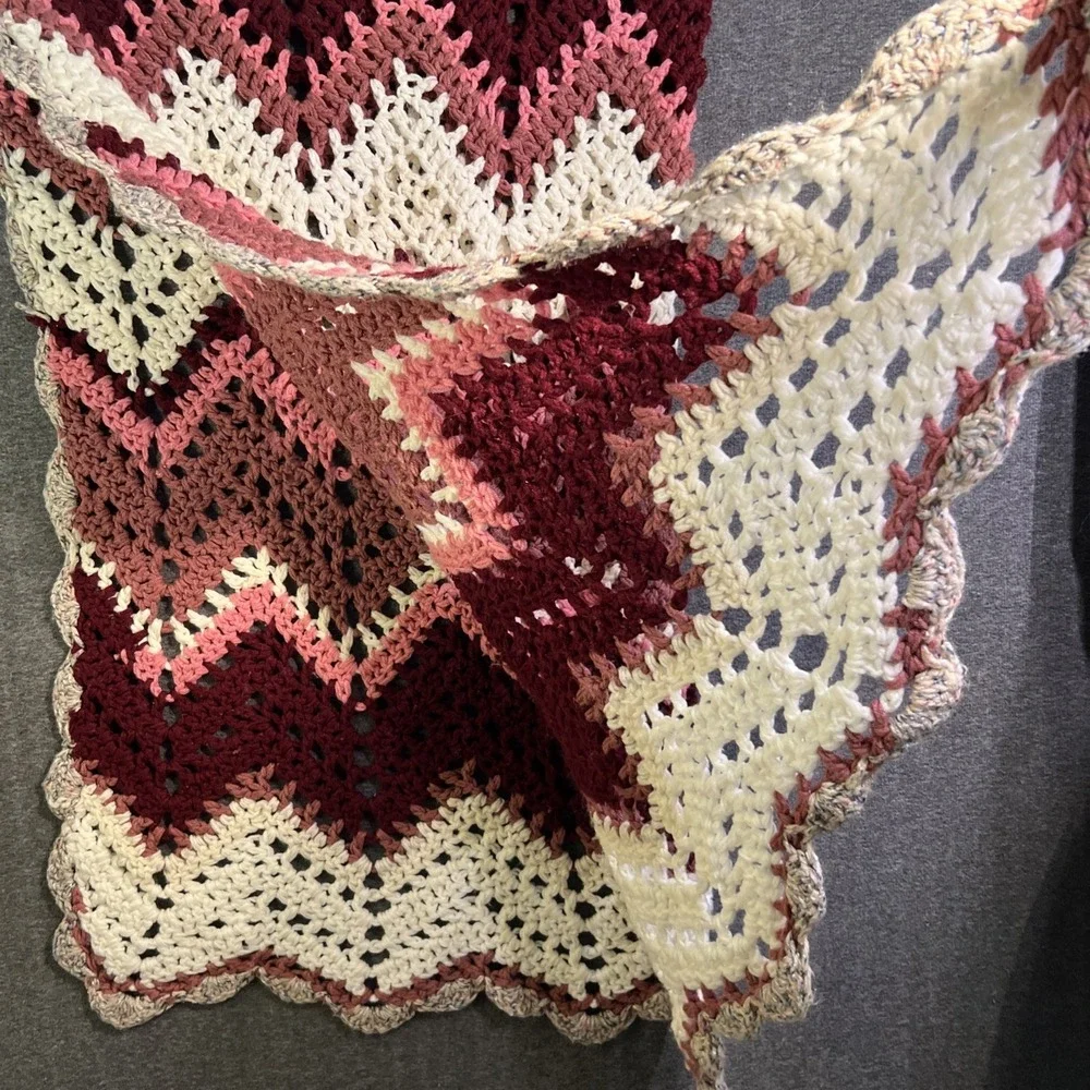Vintage Afghan Blanket Handmade Crochet Maroon Pink Mauve Soft 62